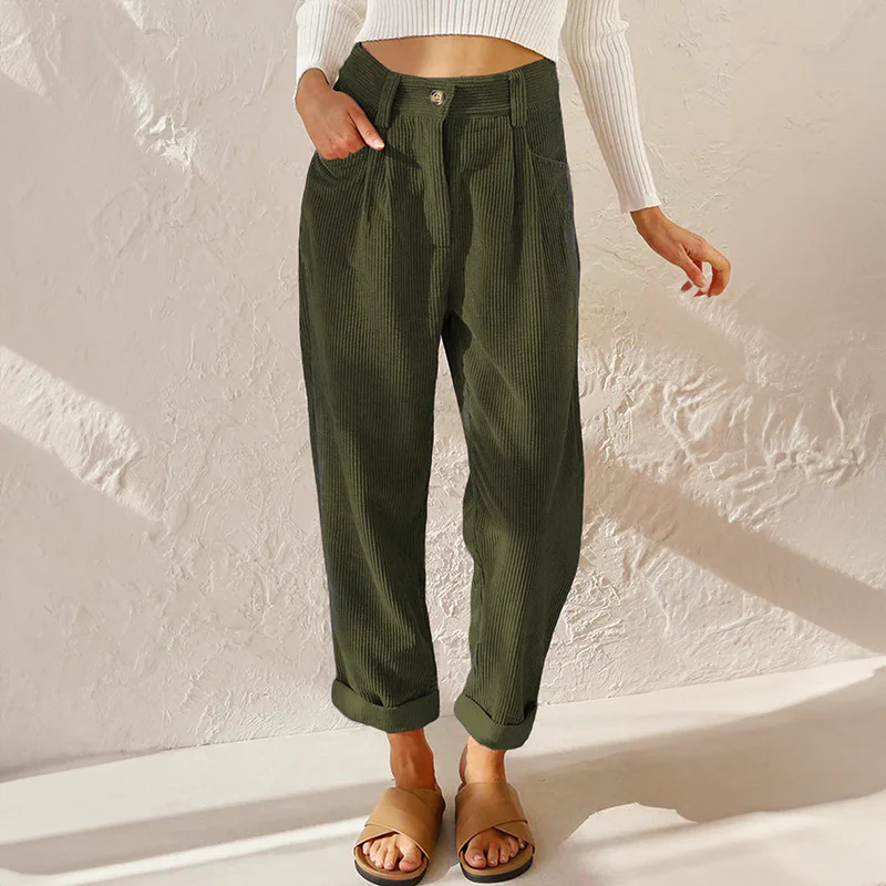 Imani Trouser | Casual Ribbed High Waist Pants