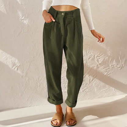 Imani Trouser | Casual Ribbed High Waist Pants