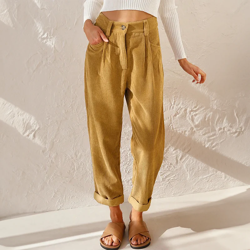 Imani Trouser | Casual Ribbed High Waist Pants
