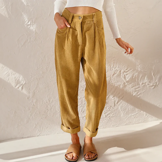 Imani Trouser | Casual Ribbed High Waist Pants
