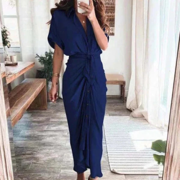 Indah Dress | Button Down Ruched Wrap Shirt Dress