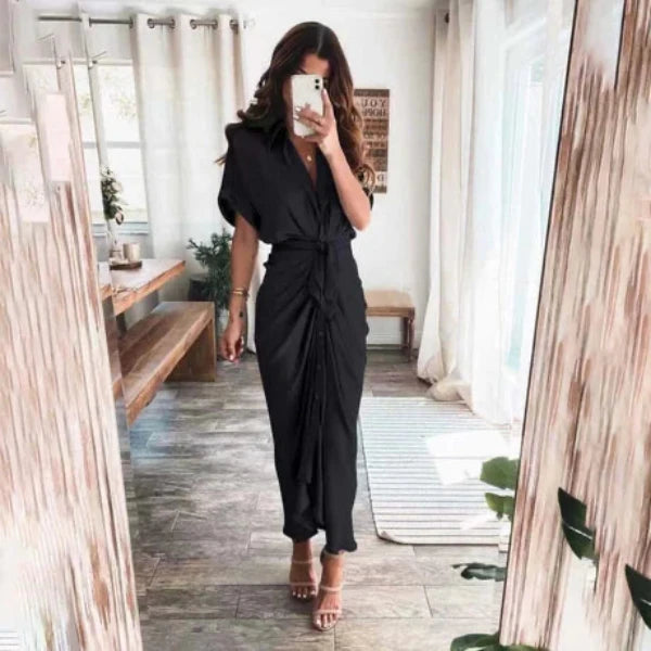 Indah Dress | Button Down Ruched Wrap Shirt Dress