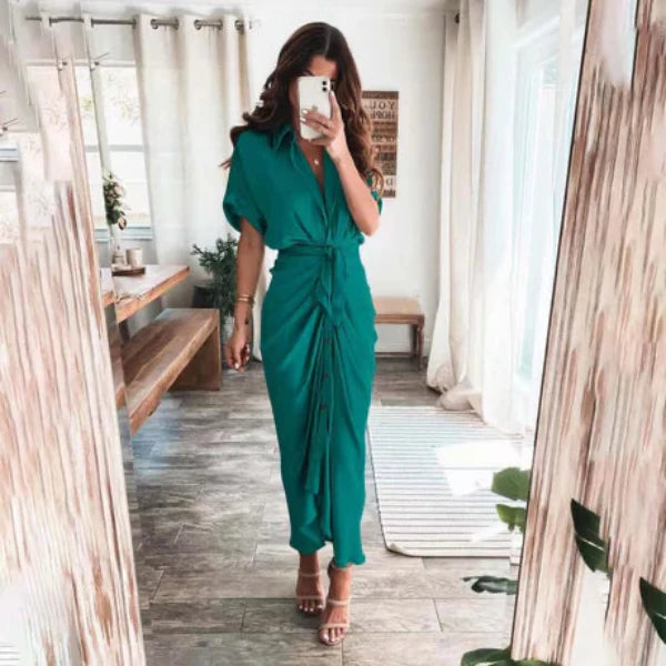 Indah Dress | Button Down Ruched Wrap Shirt Dress