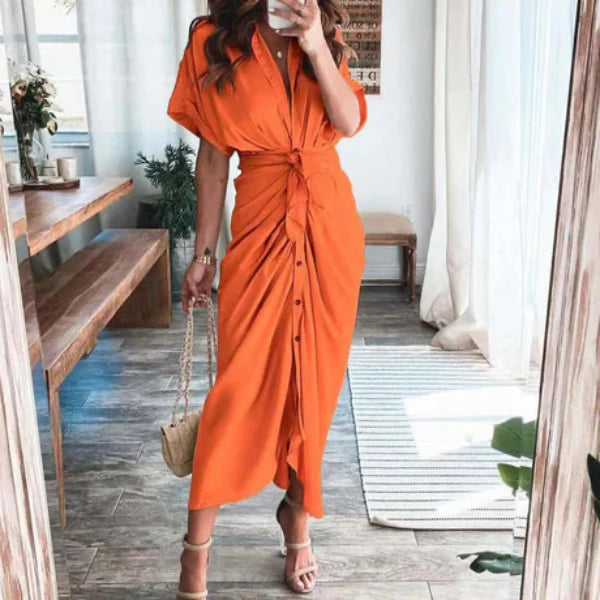 Indah Dress | Button Down Ruched Wrap Shirt Dress