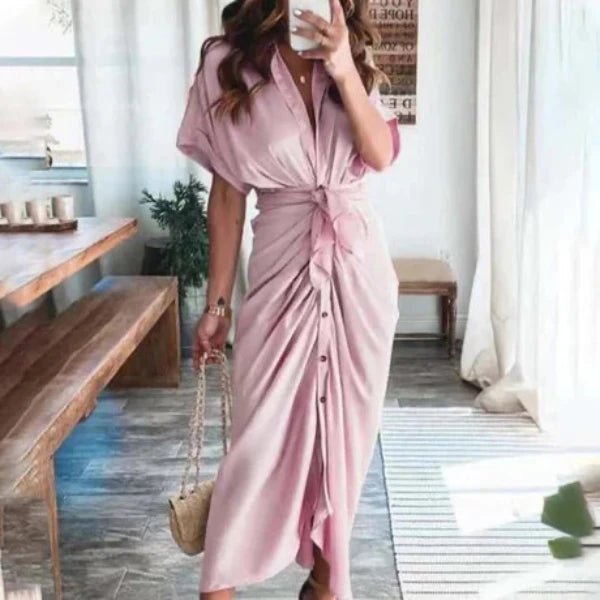 Indah Dress | Button Down Ruched Wrap Shirt Dress