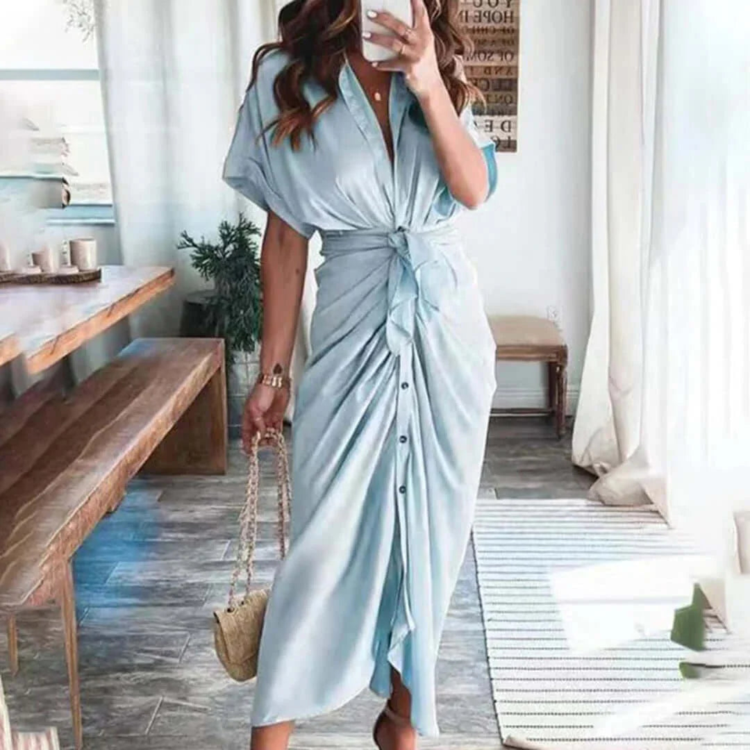 Indah Dress | Button Down Ruched Wrap Shirt Dress
