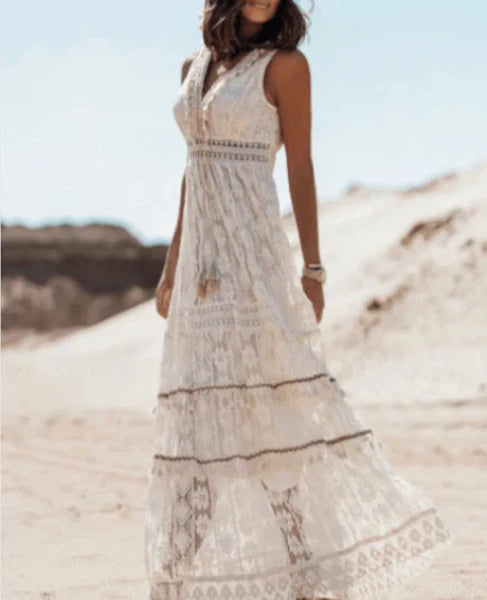 Iremi Dress | Boho Sleeveless Lace Maxi Summer Dress