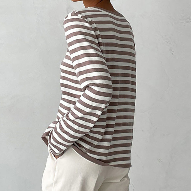Isla Striped Crewneck Knit Sweater | Ribbed Trim Relaxed Fit Sweater
