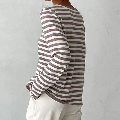Isla Striped Crewneck Knit Sweater | Ribbed Trim Relaxed Fit Sweater
