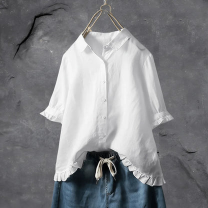 Isma Blouse | Elegant Button-Up Ruffle Hem Blouse