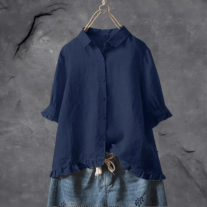 Isma Blouse | Elegant Button-Up Ruffle Hem Blouse