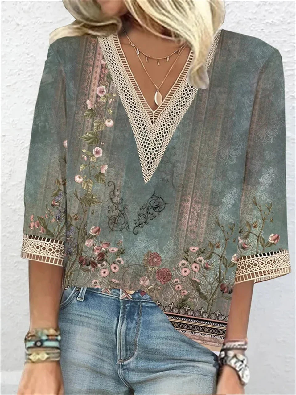 Isobelle Blouse | Stylish V-Neck Blouse with Lace Trim