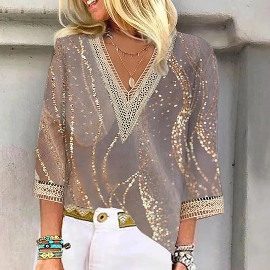 Isobelle Blouse | Stylish V-Neck Blouse with Lace Trim