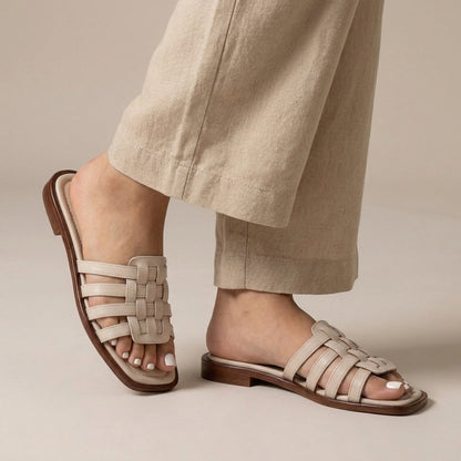 Sophia Slip-On Slides | Interwoven Straps Flat Sole Slides