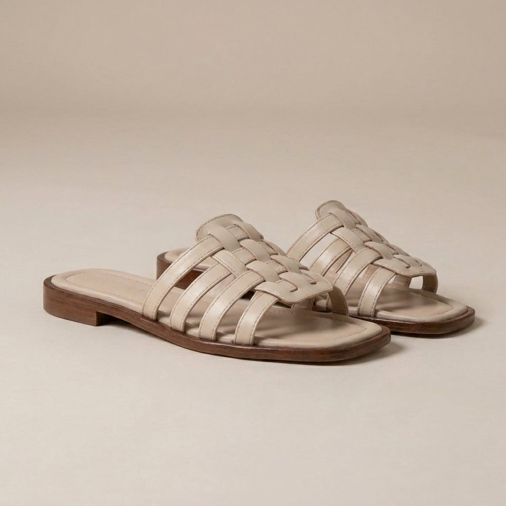 Sophia Slip-On Slides | Interwoven Straps Flat Sole Slides