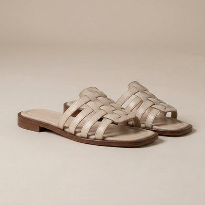 Sophia Slip-On Slides | Interwoven Straps Flat Sole Slides
