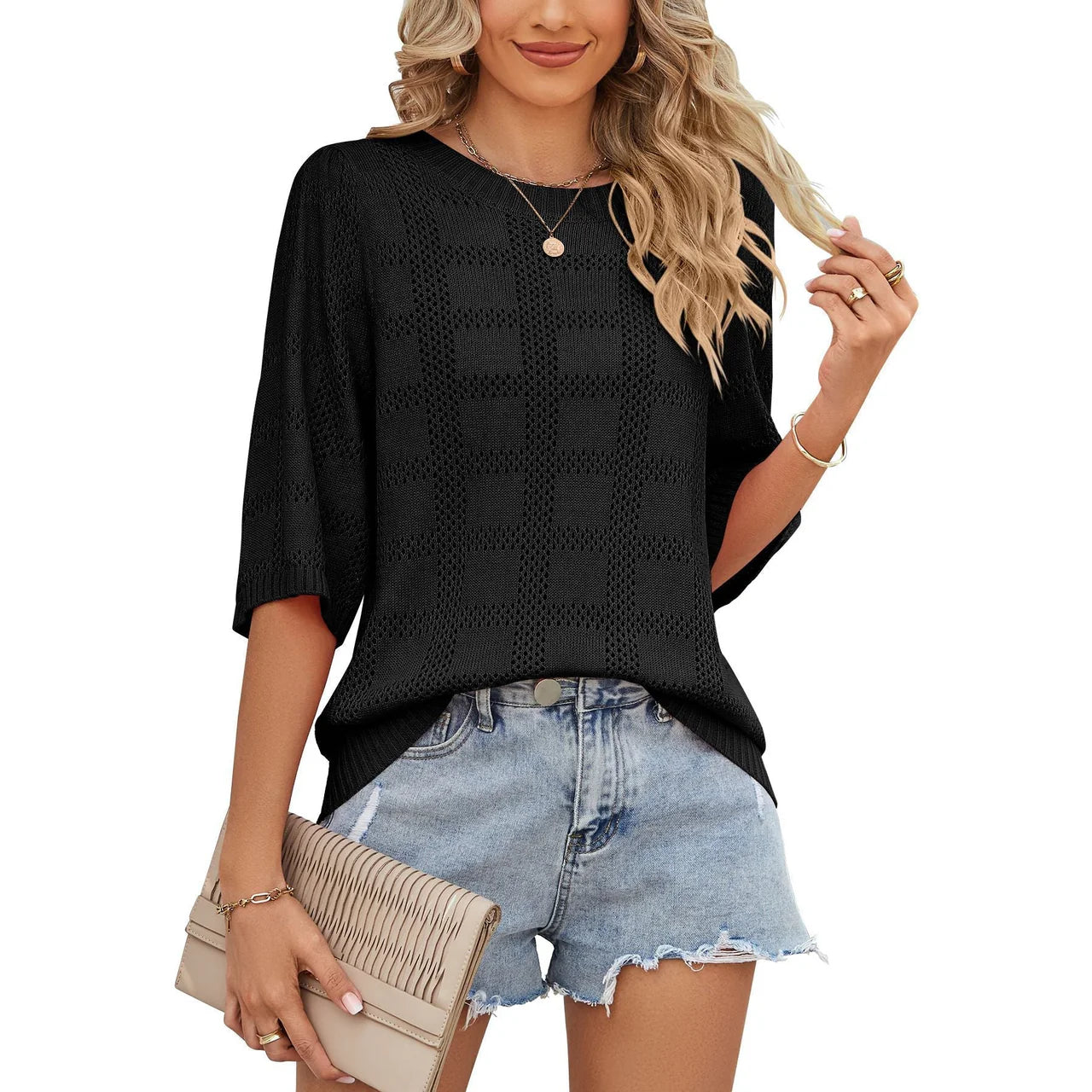 Izzy Top | Elegant Lightweight Knit Pattern Shirt