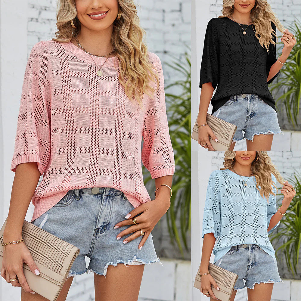 Izzy Top | Elegant Lightweight Knit Pattern Shirt