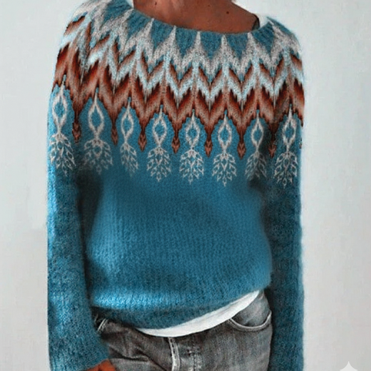 Isla Wool Knit Sweater | Fair Isle Boat Neck Sweater