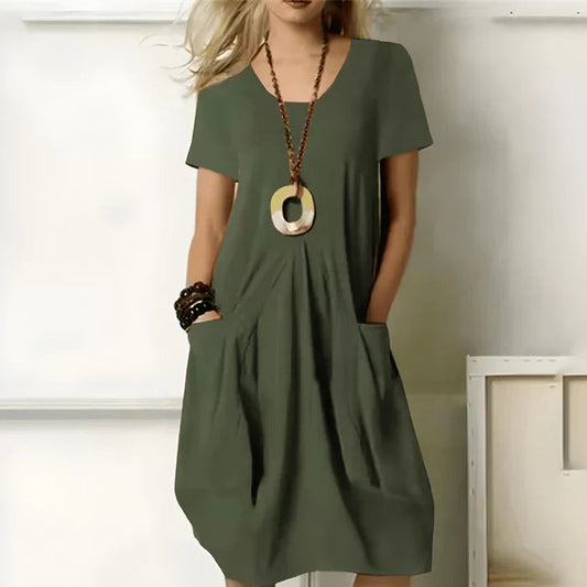 Jayani Dress | Short Sleeves Solid Color Dress with Pockets