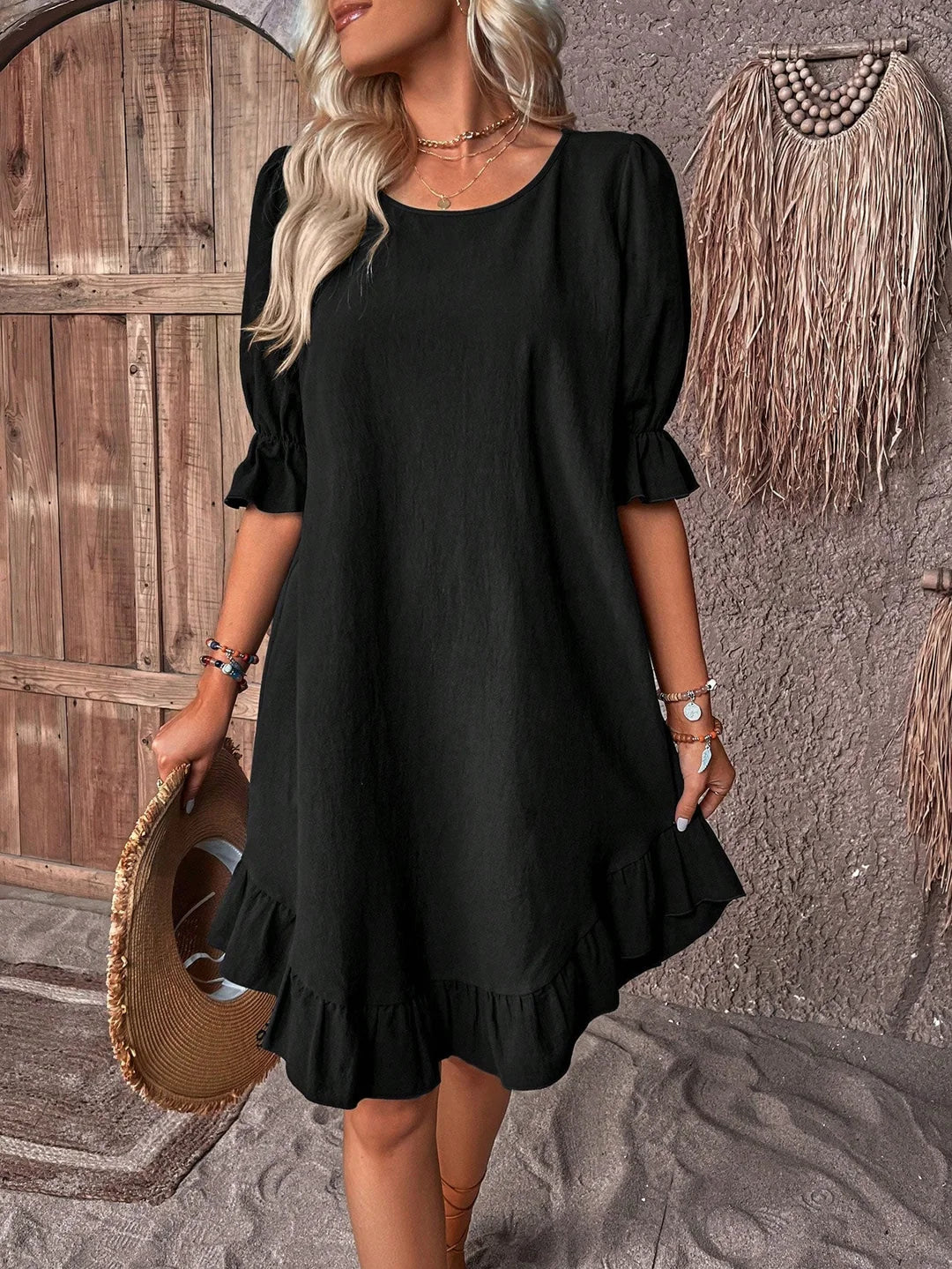 Jess Dress | Mid-Length Sleeve Ruffle Dress