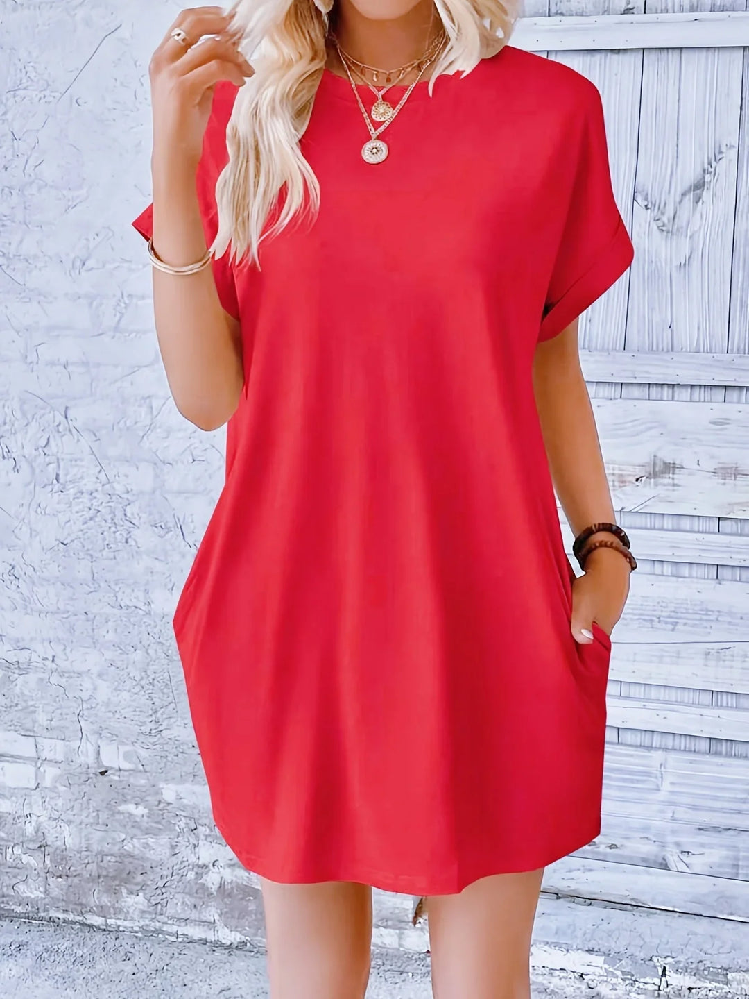 Jiya Dress | Short Sleeve Round Neck Dress with Pockets