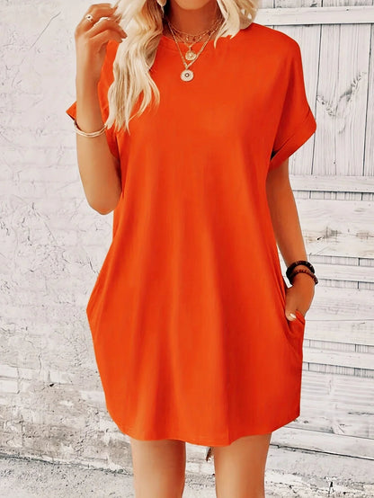 Jiya Dress | Short Sleeve Round Neck Dress with Pockets