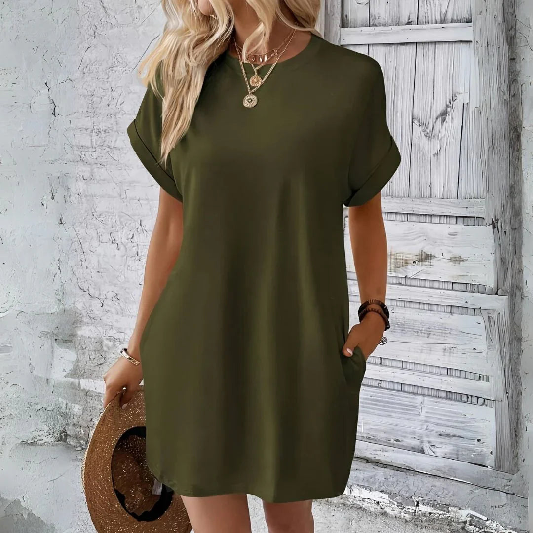 Jiya Dress | Short Sleeve Round Neck Dress with Pockets