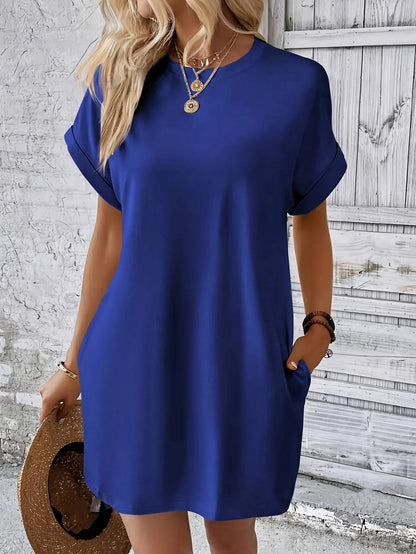 Jiya Dress | Short Sleeve Round Neck Dress with Pockets
