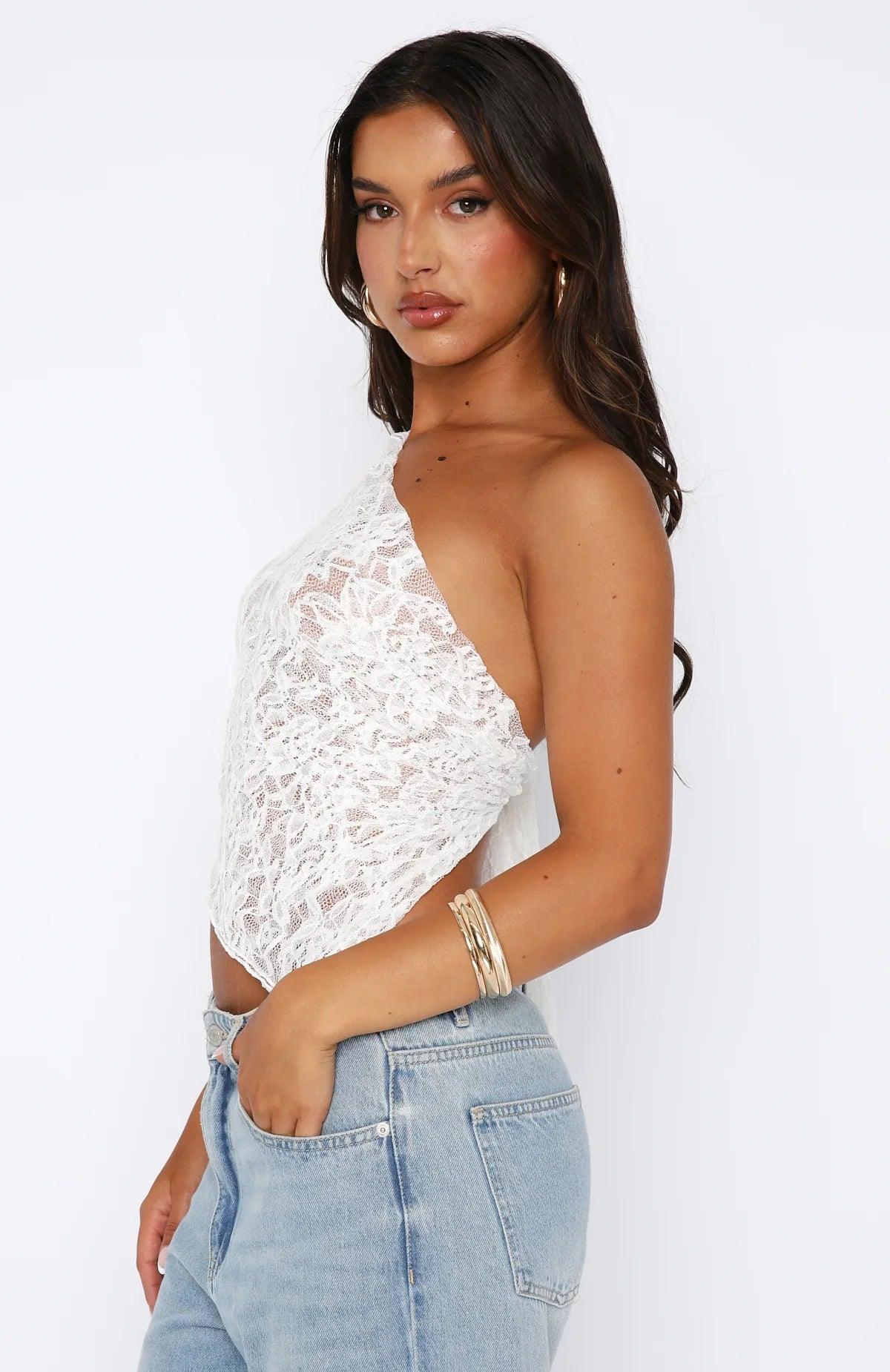 Judy Top | Open Back One-Shoulder Lace Top