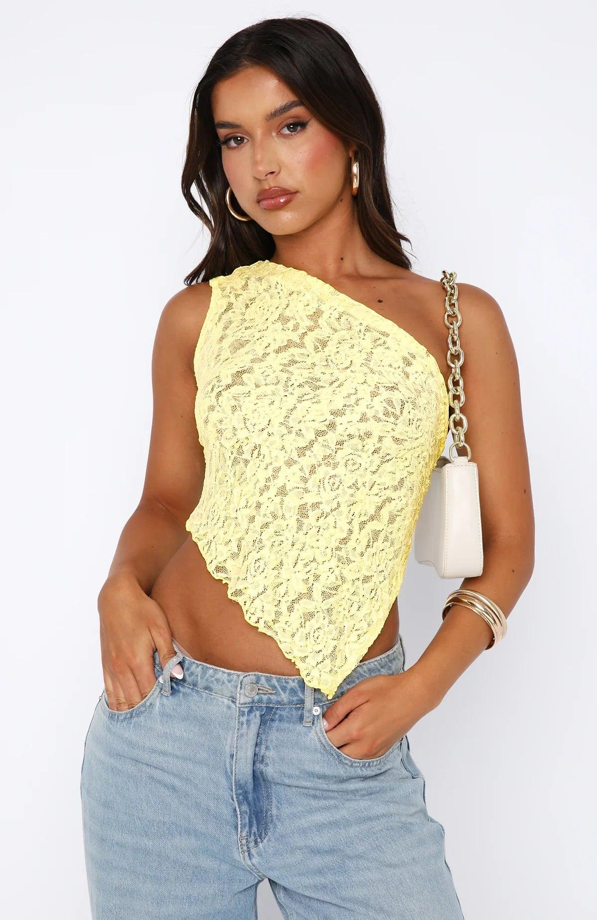 Judy Top | Open Back One-Shoulder Lace Top