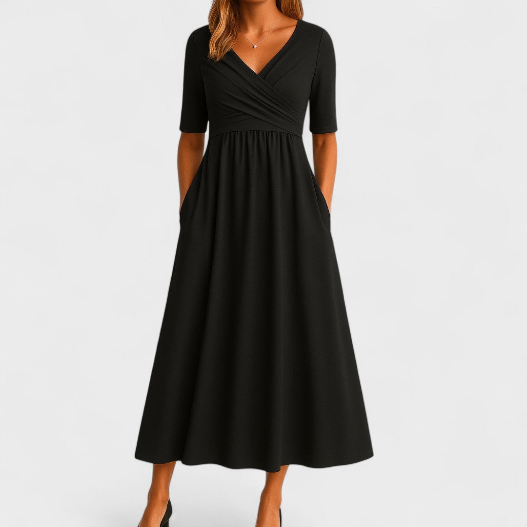 Vittoria A-Line Dress | Wrap Front Gathered Waist Dress