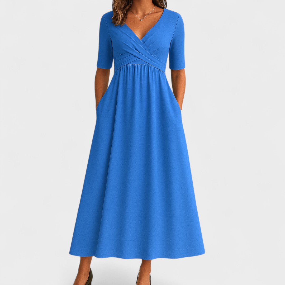 Vittoria A-Line Dress | Wrap Front Gathered Waist Dress