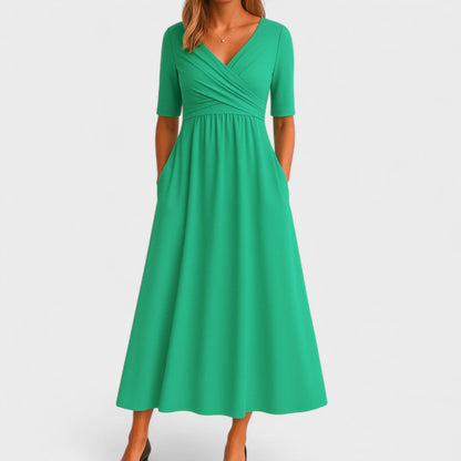 Vittoria A-Line Dress | Wrap Front Gathered Waist Dress