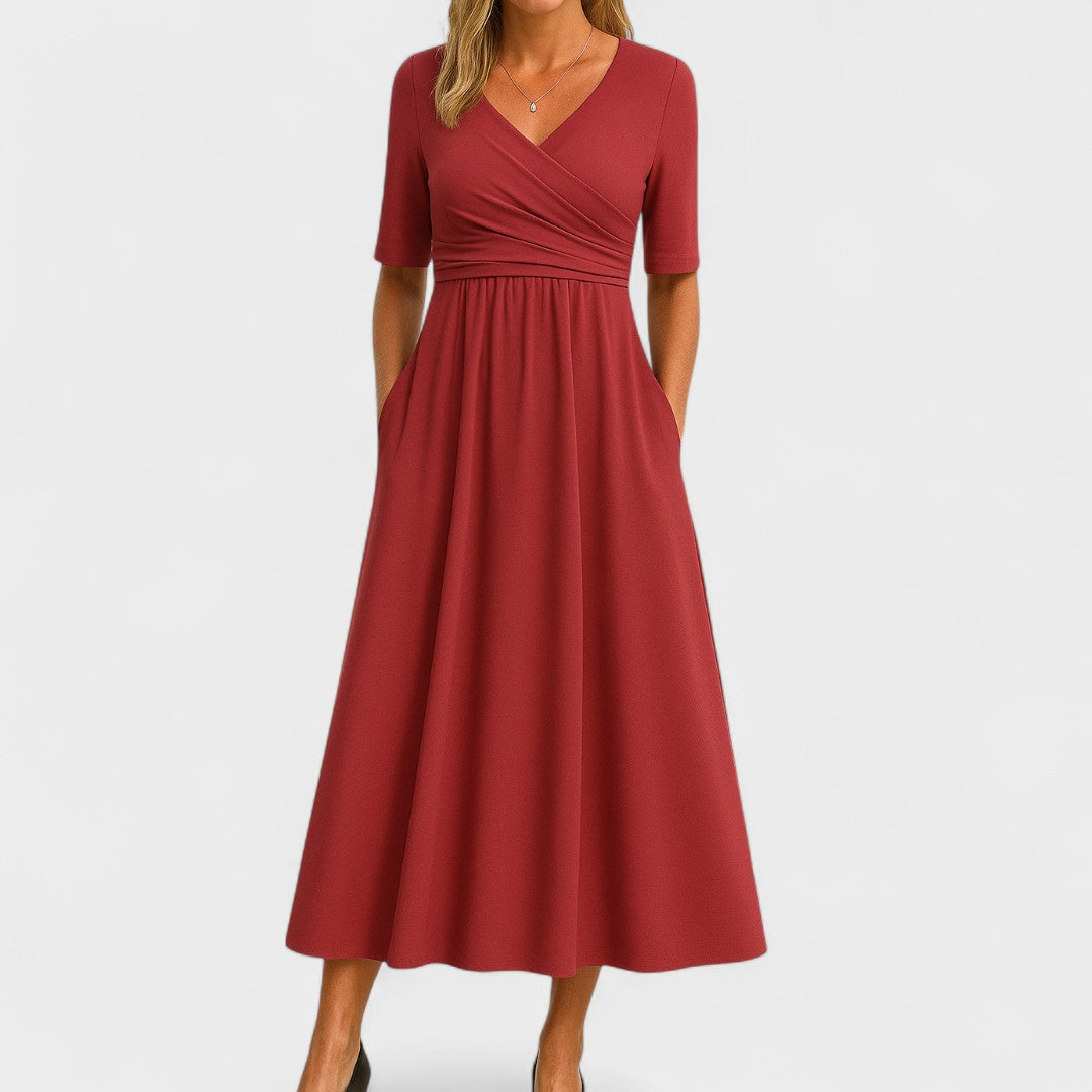 Vittoria A-Line Dress | Wrap Front Gathered Waist Dress