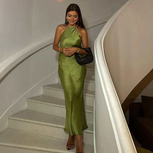 Kassandra Dress | Halter Neck Satin Maxi Dress