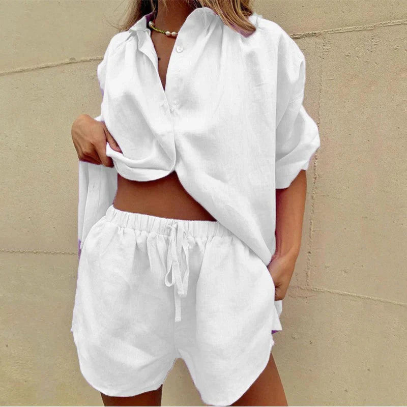 Kaysha Set | Oversized Button-Up Blouse & Loose Fit Shorts