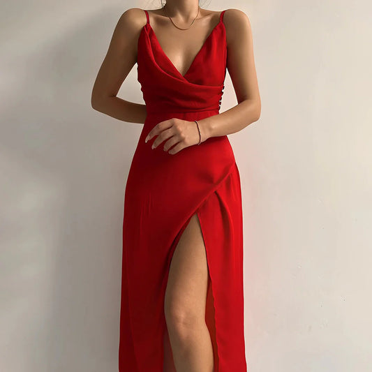 Kelseigh V-Neck High Split Evening Maxi Dress