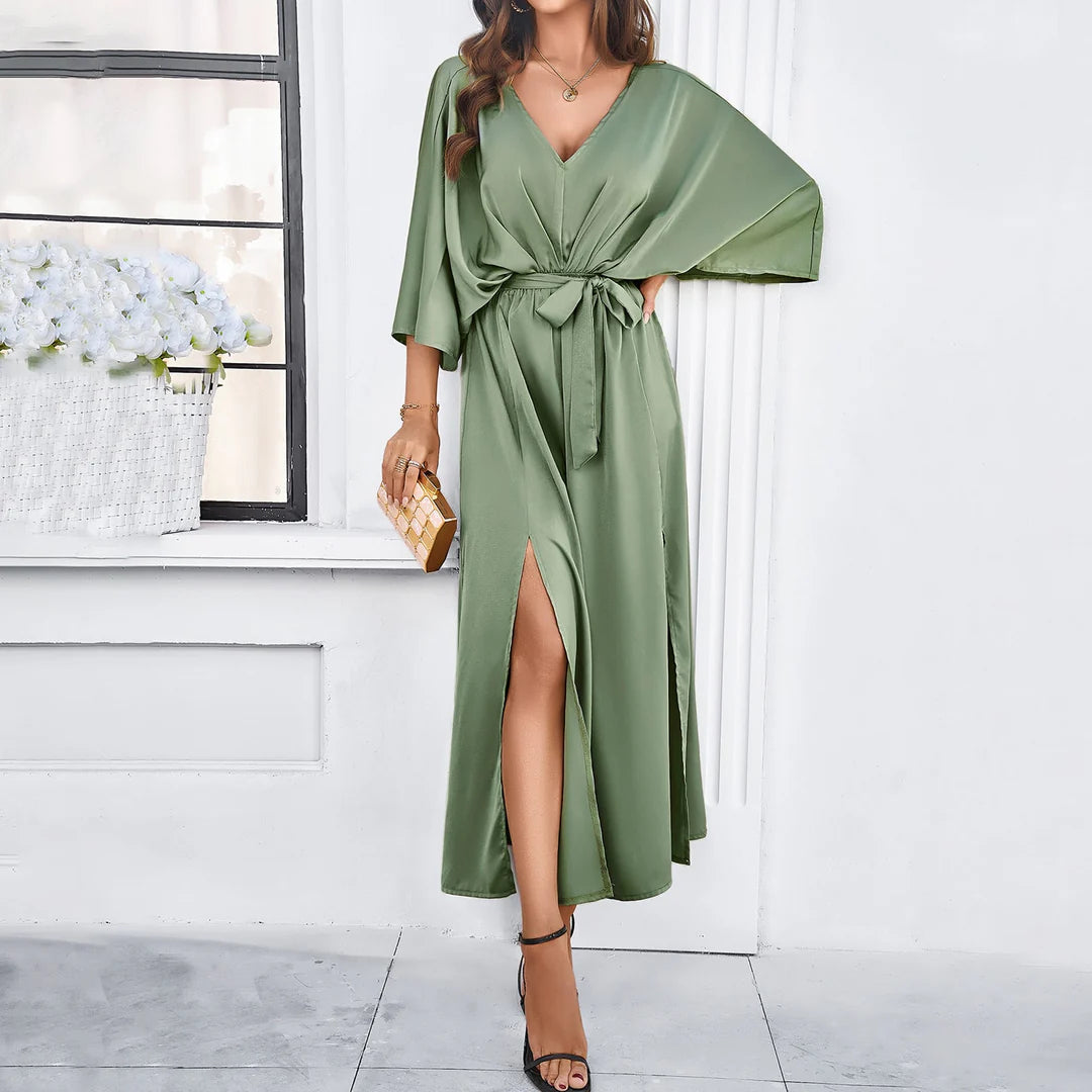 Kelsey Dress | Elegant V-Neck Slit Maxi