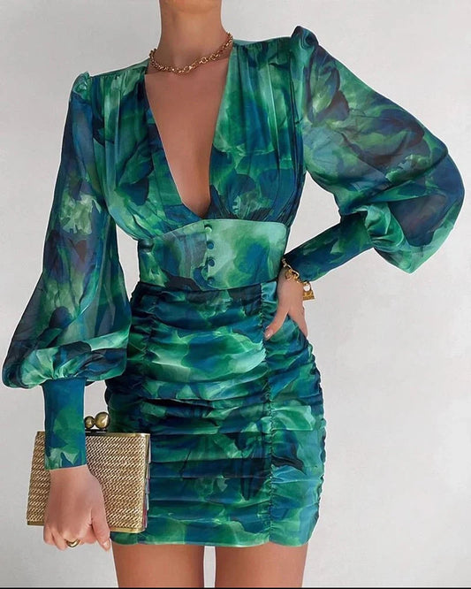 Keziah Dress | Elegant Puff Sleeve V-Neck Mini Dress