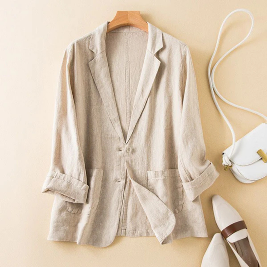 Isabella Relaxed Fit Blazer | Button Front Patch Pockets Blazer
