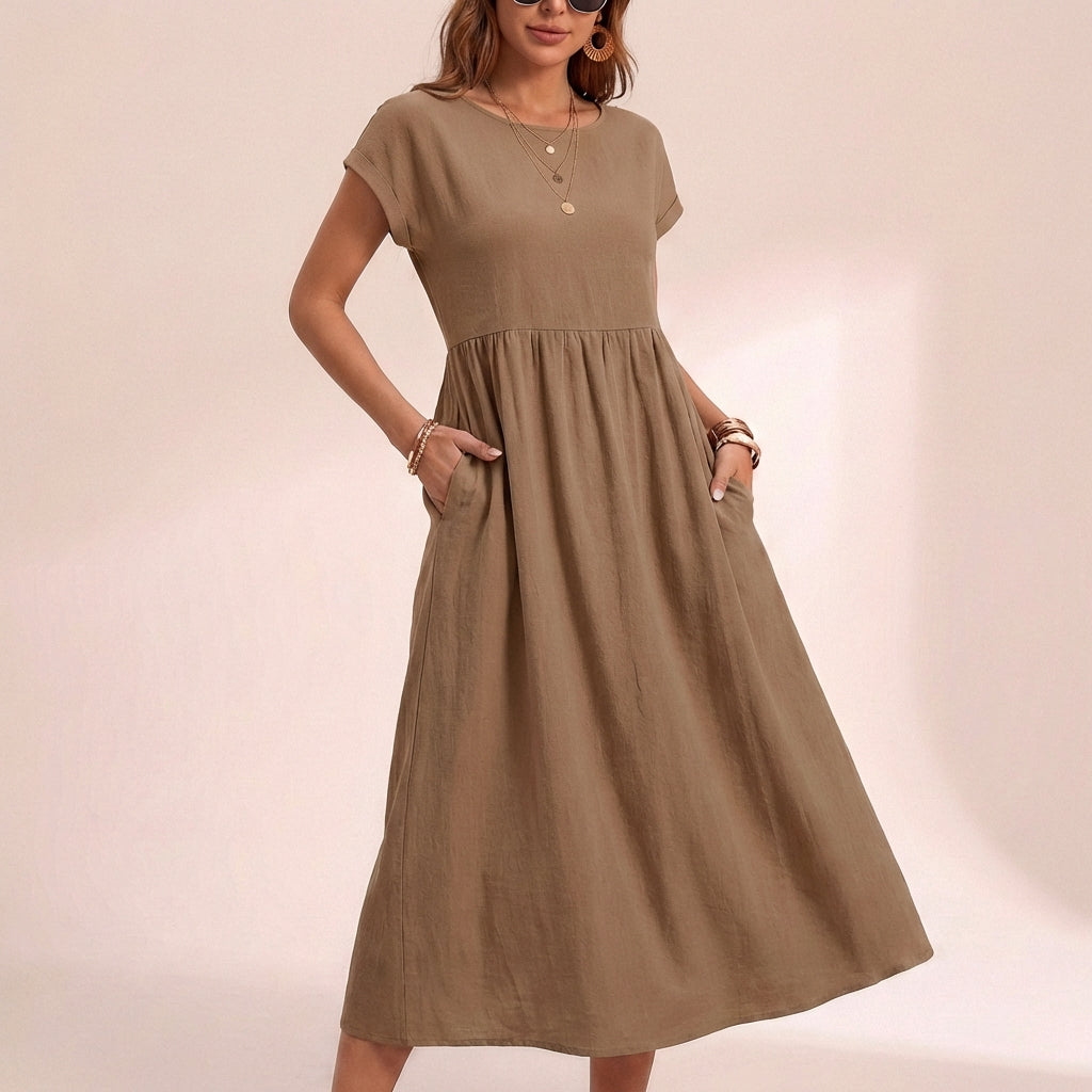 Isla Relaxed Fit Midi Dress | Boat Neck Pockets Dress