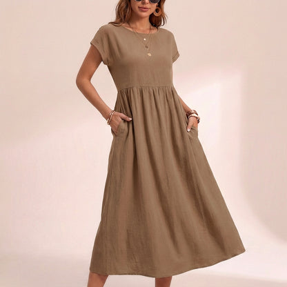 Isla Relaxed Fit Midi Dress | Boat Neck Pockets Dress