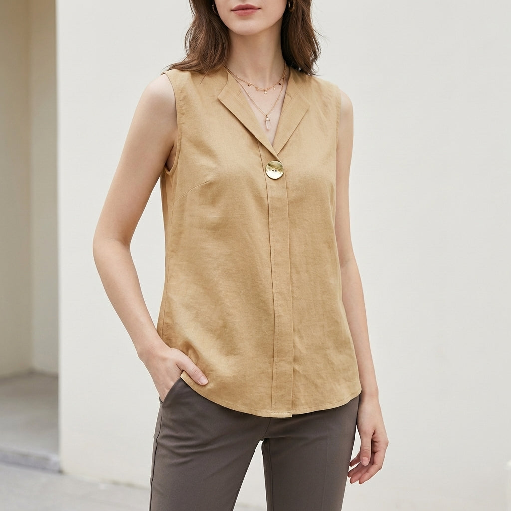 Isla Relaxed Fit Sleeveless Blouse | Collared Button Front Blouse