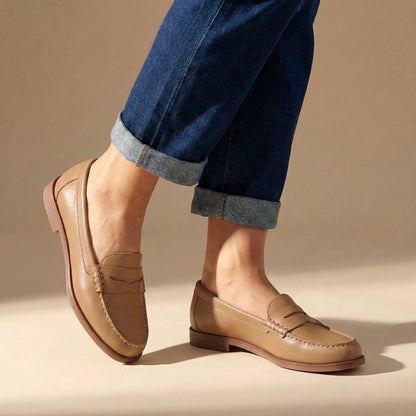 Isla Round Toe Penny Loafers | Slip-On Flat Heel Loafers