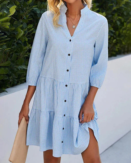 Kiera Dress | V-neck Dress with Half Sleeves and Ruffles