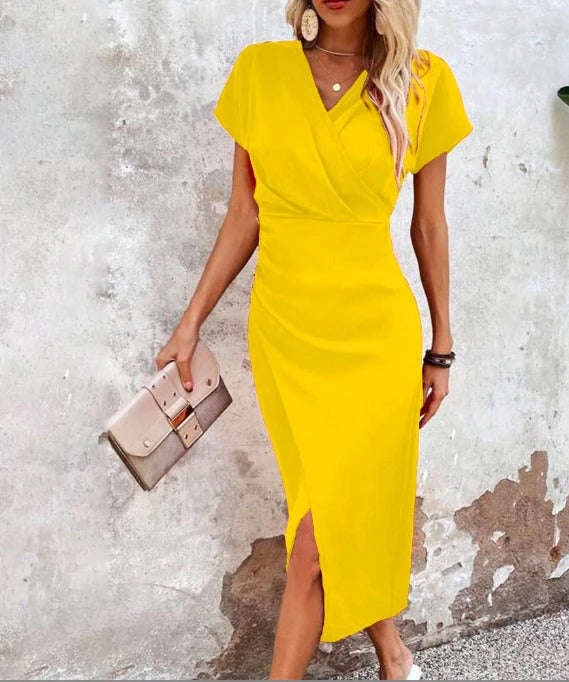 Kiyana Dress | V-Neck Bodycon Midi Dress with Front Split