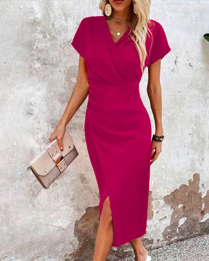 Kiyana Dress | V-Neck Bodycon Midi Dress with Front Split