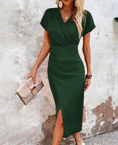 Kiyana Dress | V-Neck Bodycon Midi Dress with Front Split