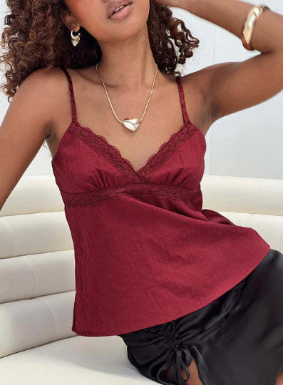 Klara Top | Pleated Lace Camisole with Spaghetti Straps